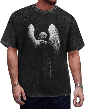 PORCLAY Men's Graphic Tees Shirt Unisex Cotton Oversized T-Shirt Short Sleeve Vintage Streetwear Casual Tops