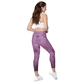 Purple Abstract Women's Tights, Best Women's Crossover Leggings With Pockets For Ladies - Made in USA/EU/MX