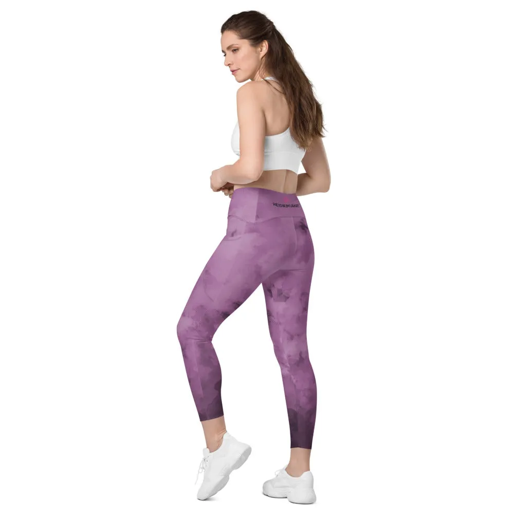 Purple Abstract Women's Tights, Best Women's Crossover Leggings With Pockets For Ladies - Made in USA/EU/MX