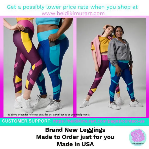 Purple Abstract Women's Tights, Best Women's Crossover Leggings With Pockets For Ladies - Made in USA/EU/MX