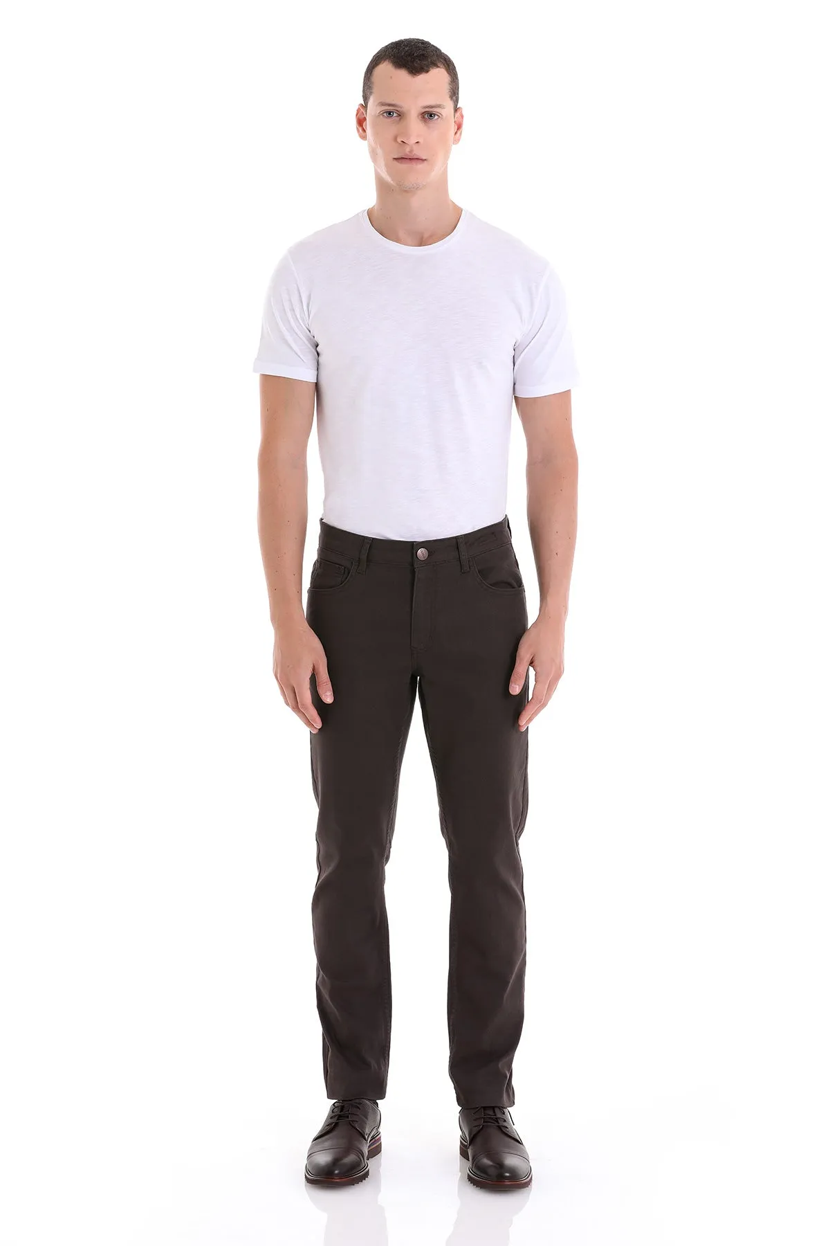 Regular Fit 5 Pocket High Waist / Unpleated Cotton Denim, Brown