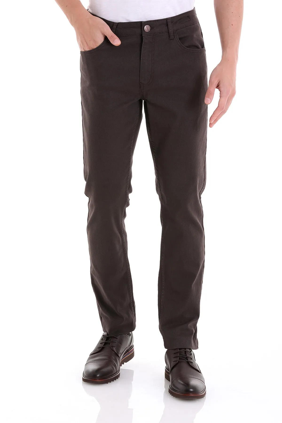 Regular Fit 5 Pocket High Waist / Unpleated Cotton Denim, Brown