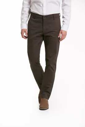 Regular Fit Side Pocket High Waist Brown Cotton Casual Pants