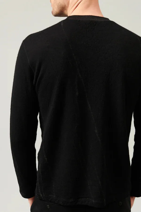 Regular-fit virgin wool jacquard knit - Black