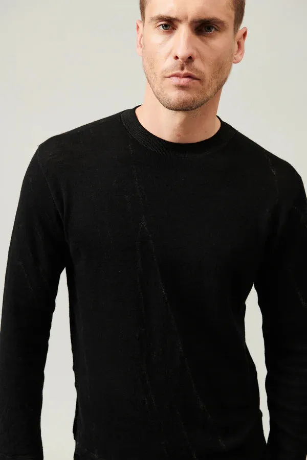 Regular-fit virgin wool jacquard knit - Black