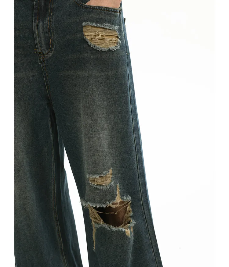 Ripped Adjustable Denim Jeans