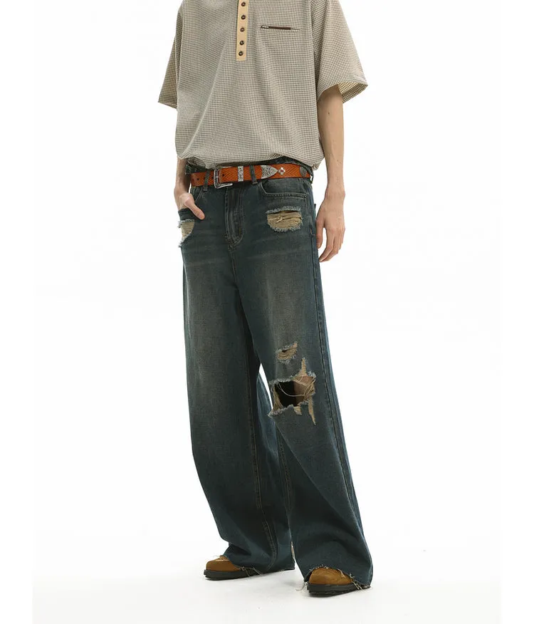 Ripped Adjustable Denim Jeans