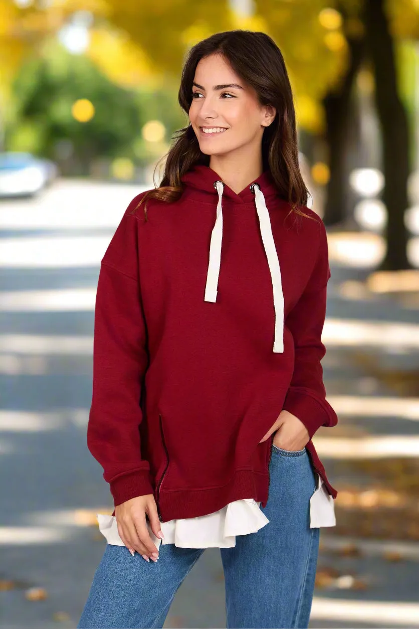 Short Loose Fit Sweat Shirt With Side Neck Zipper