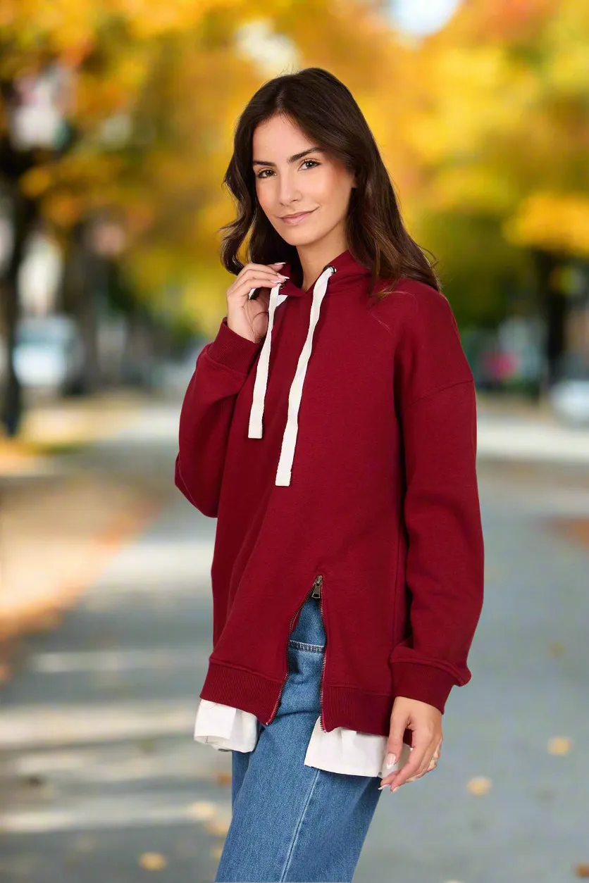 Short Loose Fit Sweat Shirt With Side Neck Zipper
