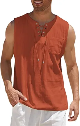 Sleeveless Shirts for Men Linen Gym Workout Summer Casual Tee Tank Top Cut Off Sim Fit Muscle Bodybuilding Shirt