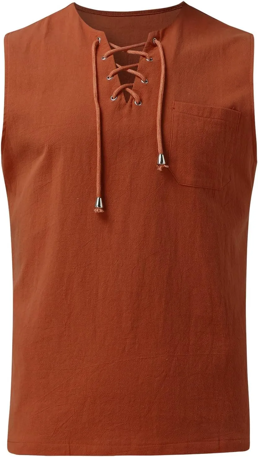 Sleeveless Shirts for Men Linen Gym Workout Summer Casual Tee Tank Top Cut Off Sim Fit Muscle Bodybuilding Shirt