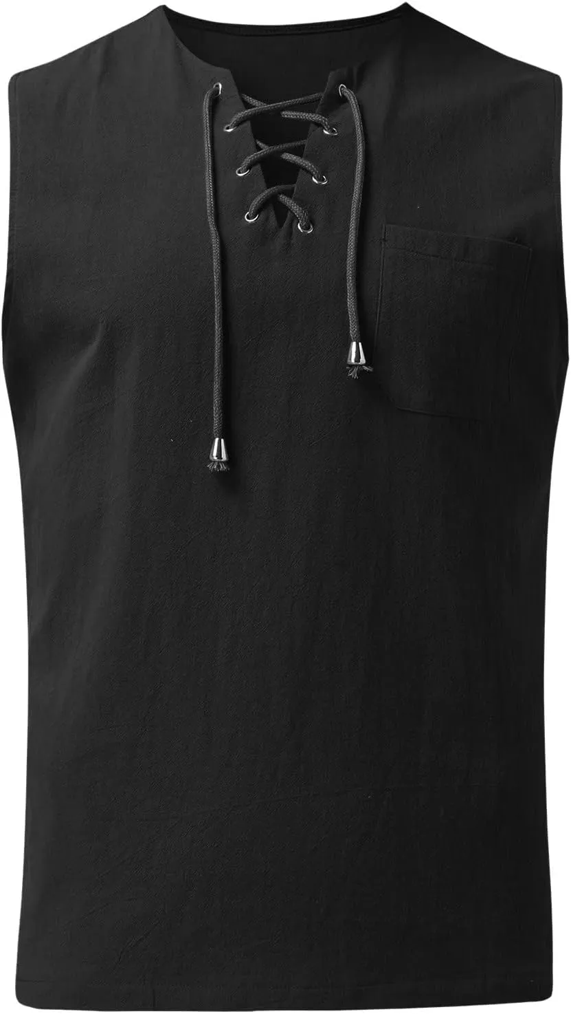 Sleeveless Shirts for Men Linen Gym Workout Summer Casual Tee Tank Top Cut Off Sim Fit Muscle Bodybuilding Shirt