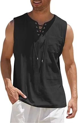 Sleeveless Shirts for Men Linen Gym Workout Summer Casual Tee Tank Top Cut Off Sim Fit Muscle Bodybuilding Shirt