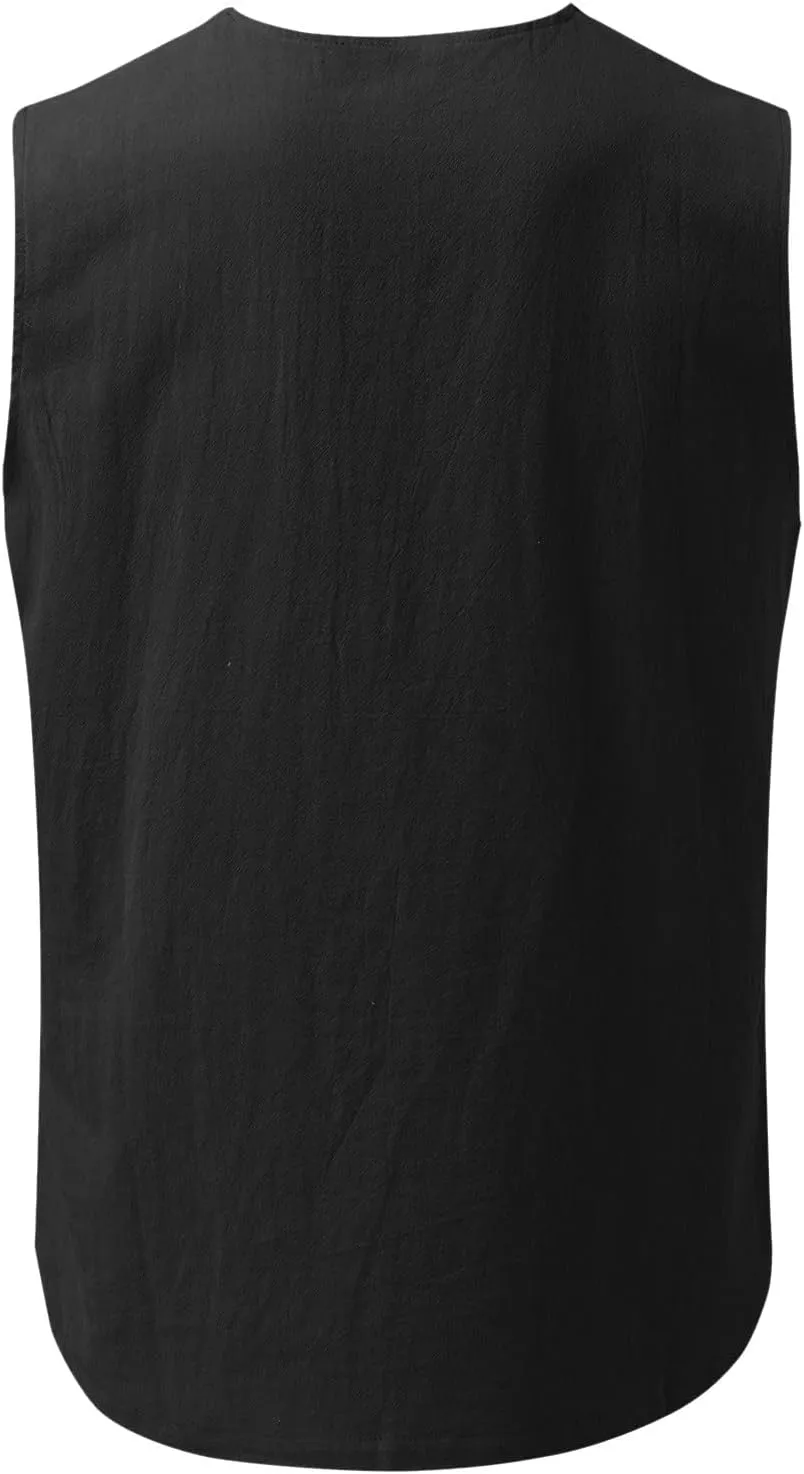 Sleeveless Shirts for Men Linen Gym Workout Summer Casual Tee Tank Top Cut Off Sim Fit Muscle Bodybuilding Shirt