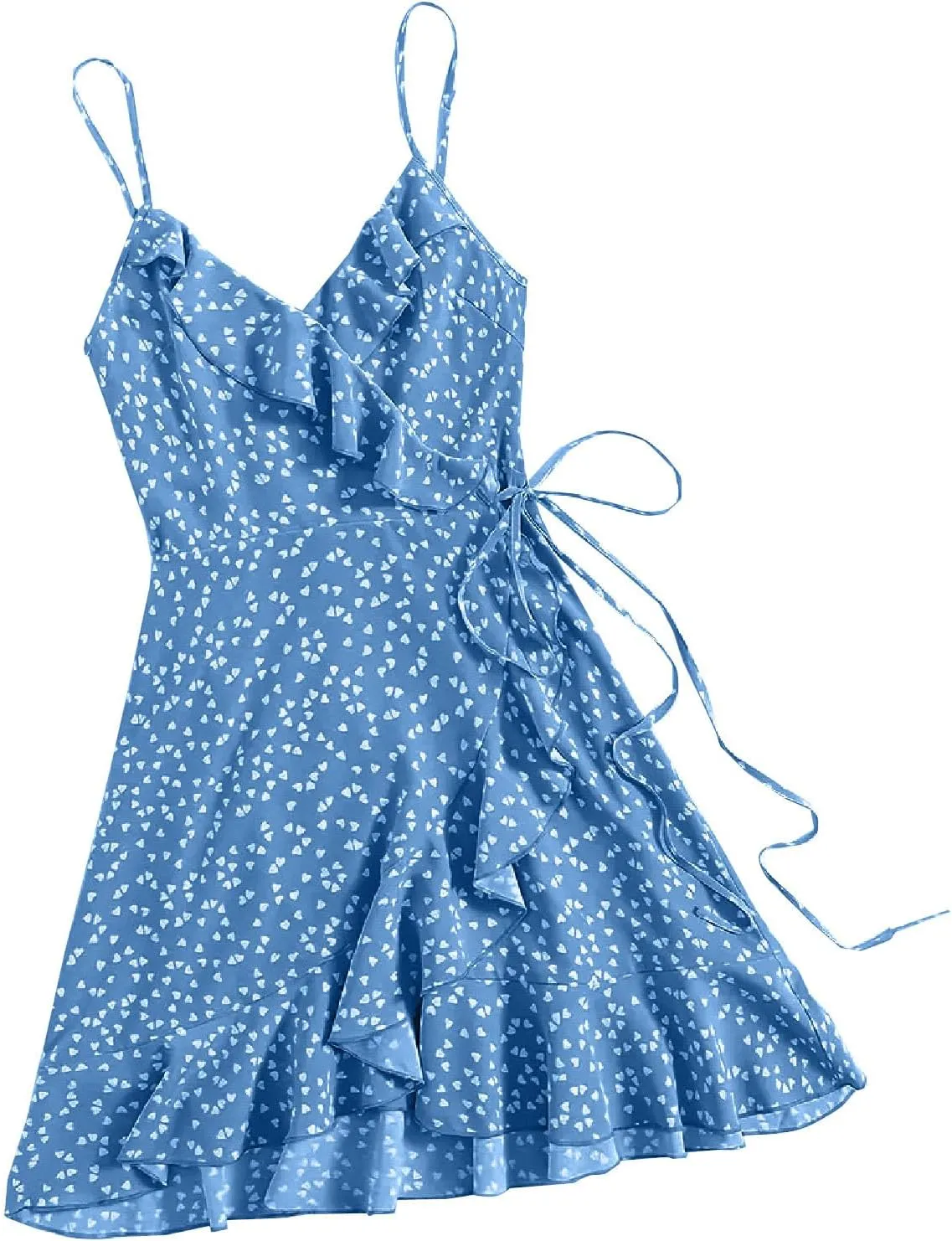 Spaghetti Strap Floral Mini Dress Women's Casual Wrap V-Neck Tie Side Ruffle Boho Dress Summer Beach Sundress