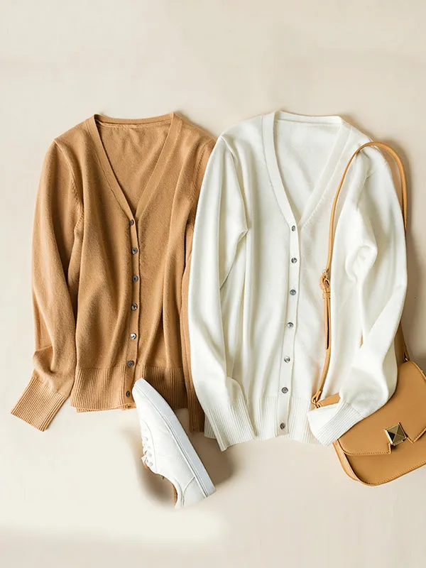 Stylish Simple 12 Colors V-Neck Single-Breasted Long Sleeve Knitwear