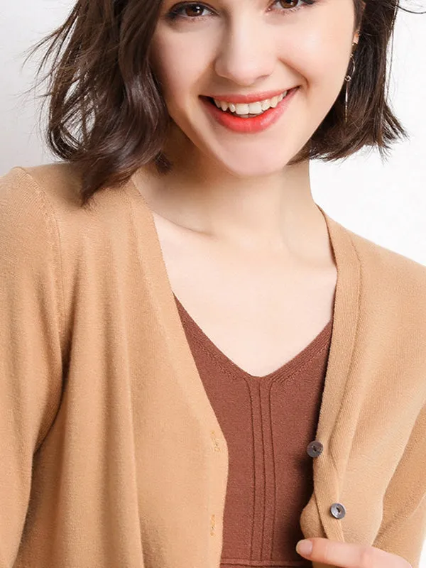 Stylish Simple 12 Colors V-Neck Single-Breasted Long Sleeve Knitwear
