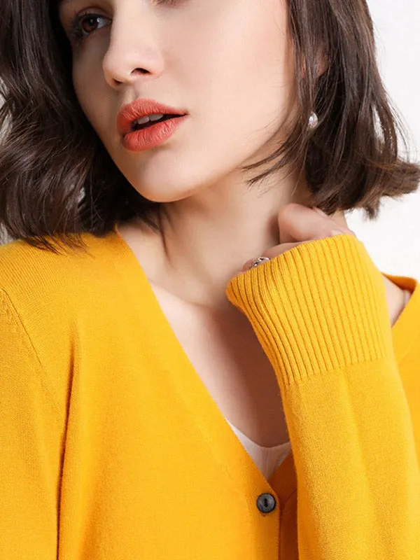 Stylish Simple 12 Colors V-Neck Single-Breasted Long Sleeve Knitwear