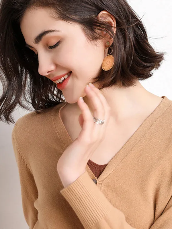 Stylish Simple 12 Colors V-Neck Single-Breasted Long Sleeve Knitwear