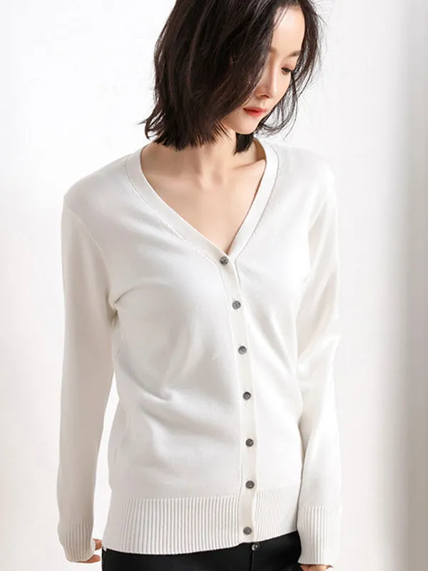 Stylish Simple 12 Colors V-Neck Single-Breasted Long Sleeve Knitwear