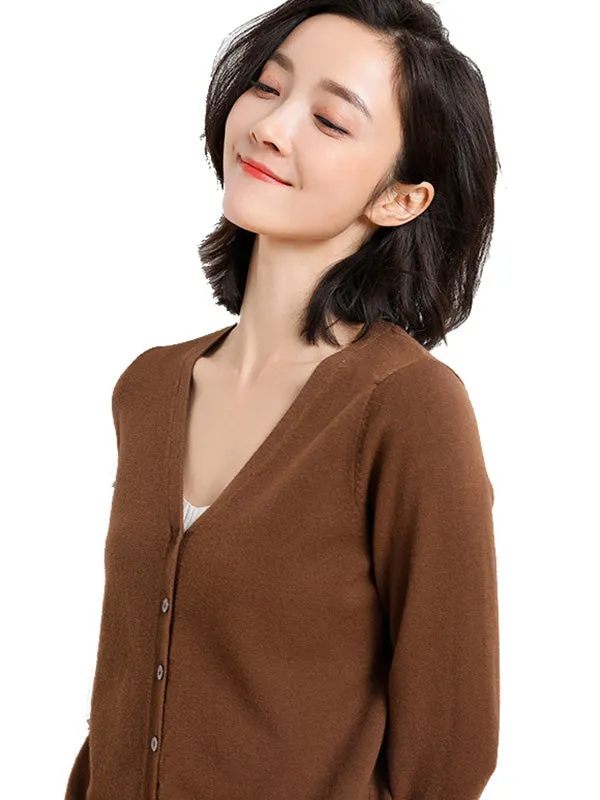 Stylish Simple 12 Colors V-Neck Single-Breasted Long Sleeve Knitwear