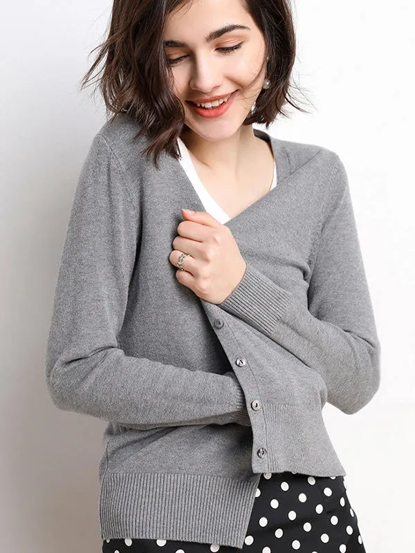 Stylish Simple 12 Colors V-Neck Single-Breasted Long Sleeve Knitwear