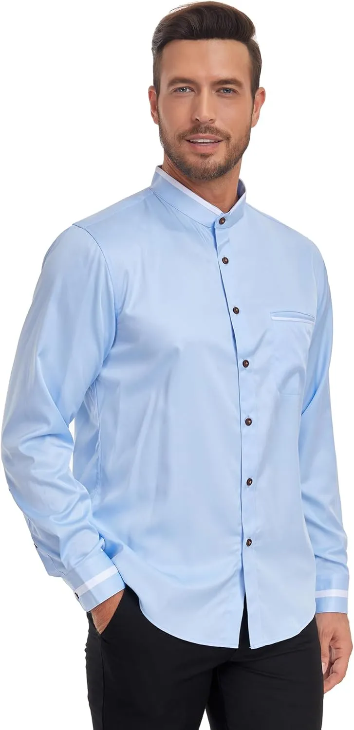 SWISSWELL Mandarin Collar Dress Shirt for Men Clergy Shirt Collarless Button Down Business Casual Shirts