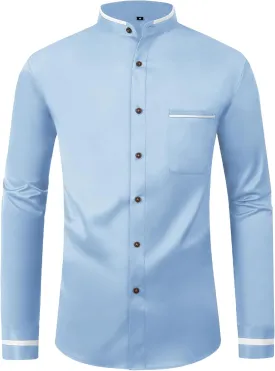 SWISSWELL Mandarin Collar Dress Shirt for Men Clergy Shirt Collarless Button Down Business Casual Shirts