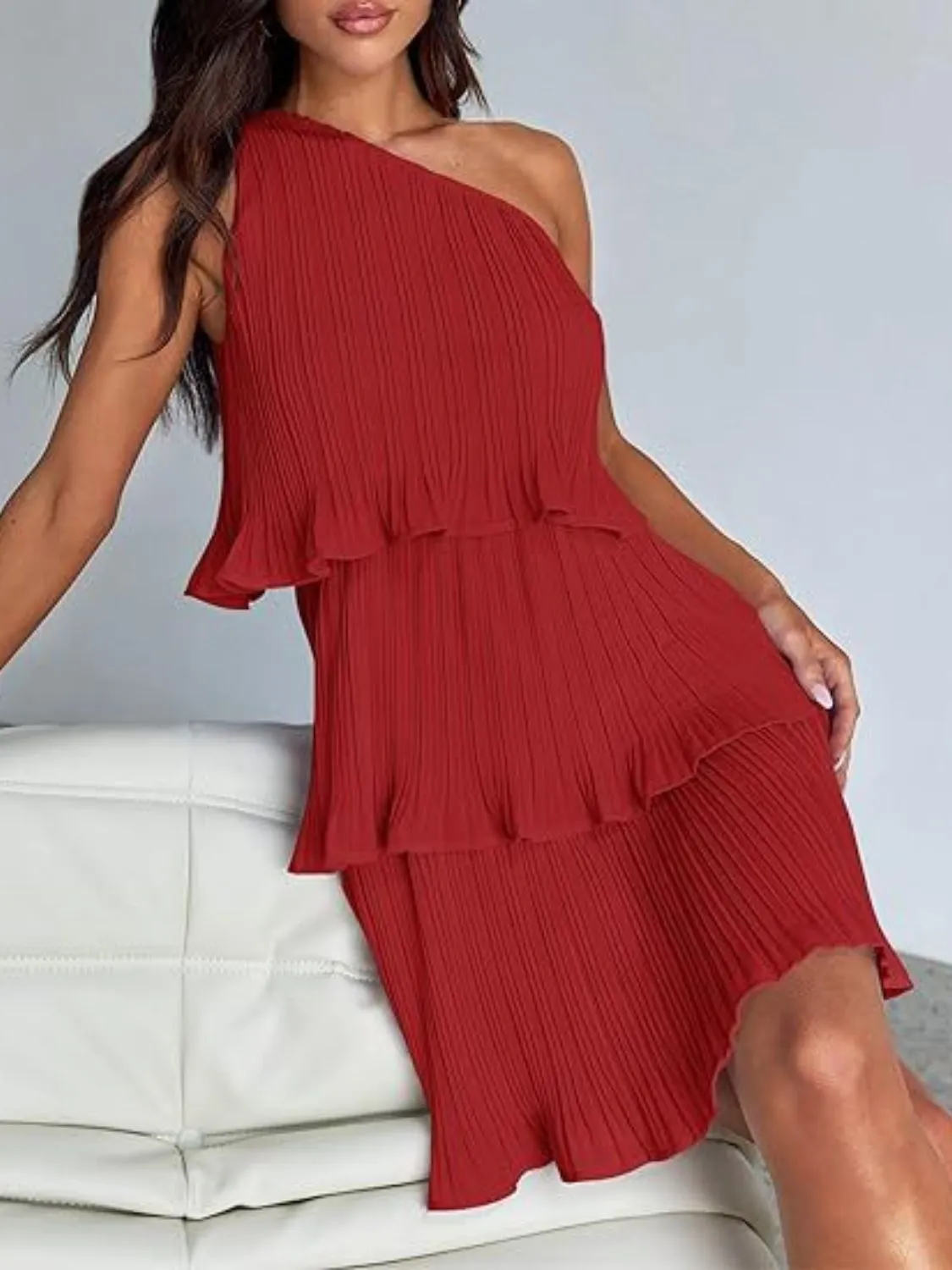 TEEK - Layered Single Shoulder Mini Dress
