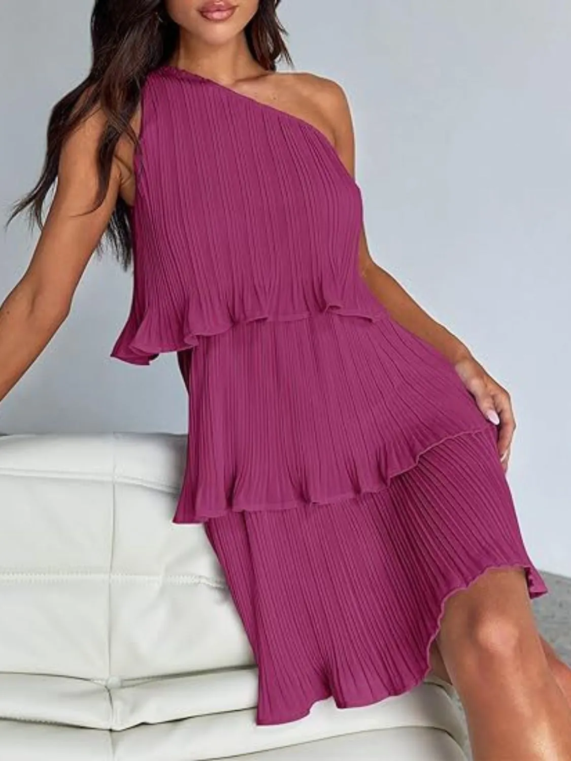 TEEK - Layered Single Shoulder Mini Dress