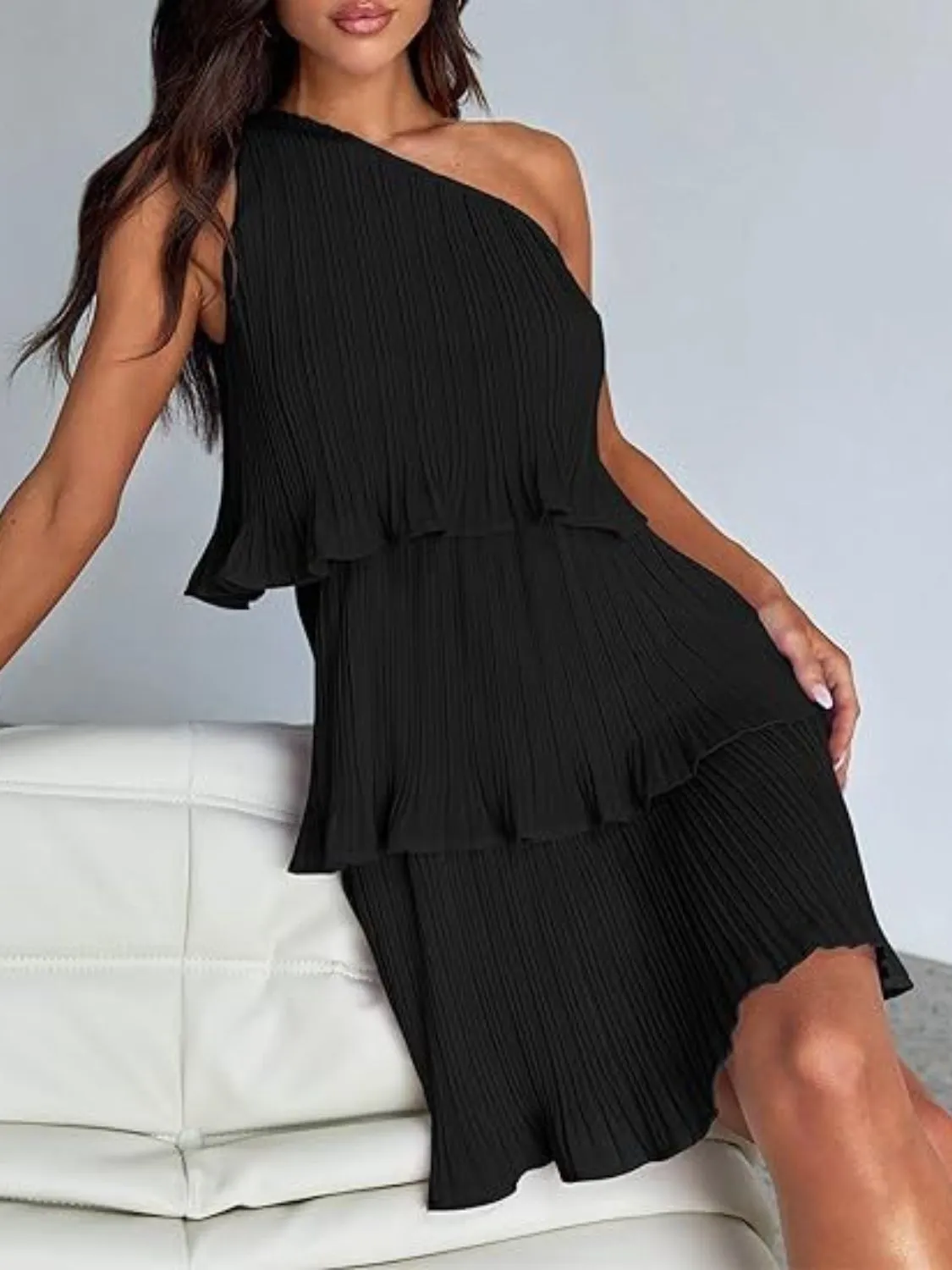 TEEK - Layered Single Shoulder Mini Dress