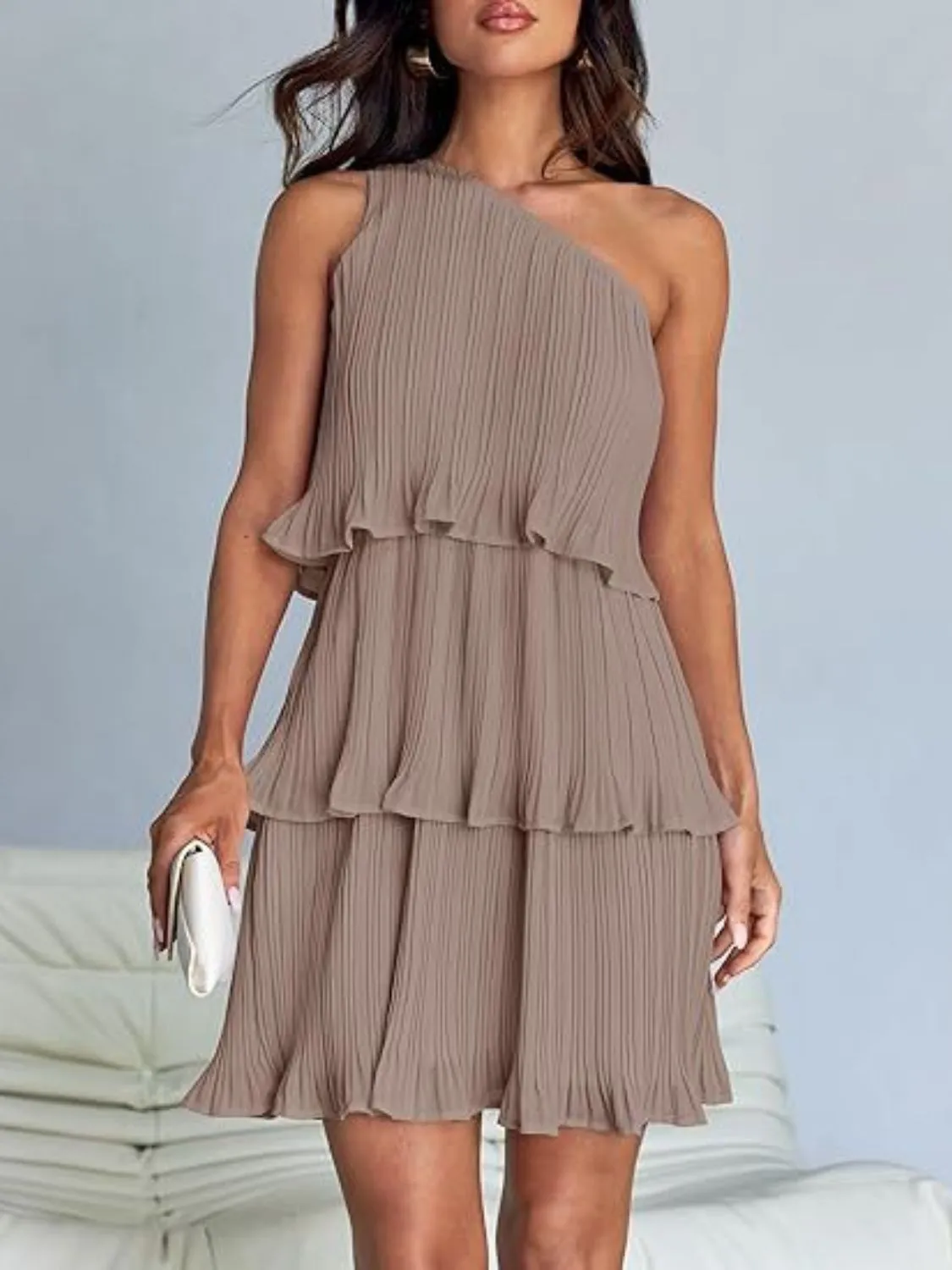 TEEK - Layered Single Shoulder Mini Dress