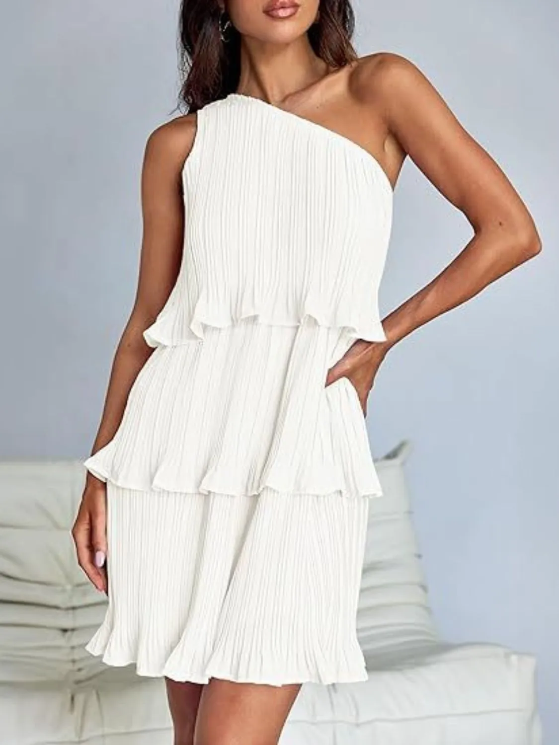 TEEK - Layered Single Shoulder Mini Dress