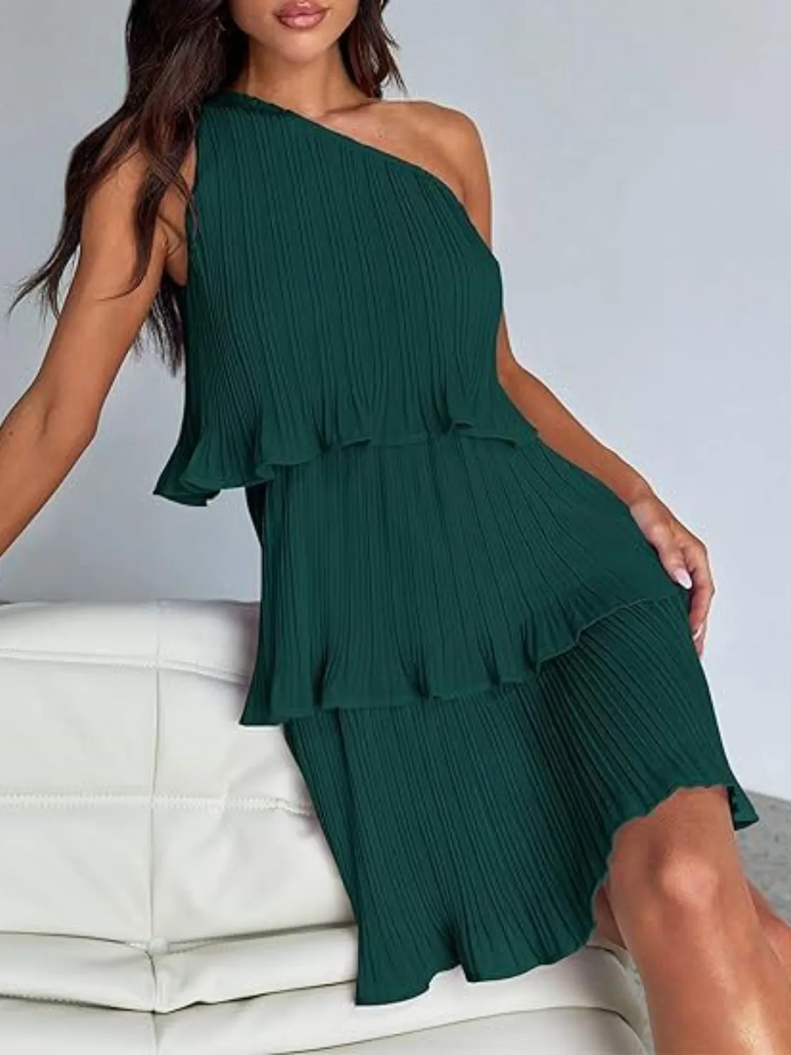 TEEK - Layered Single Shoulder Mini Dress