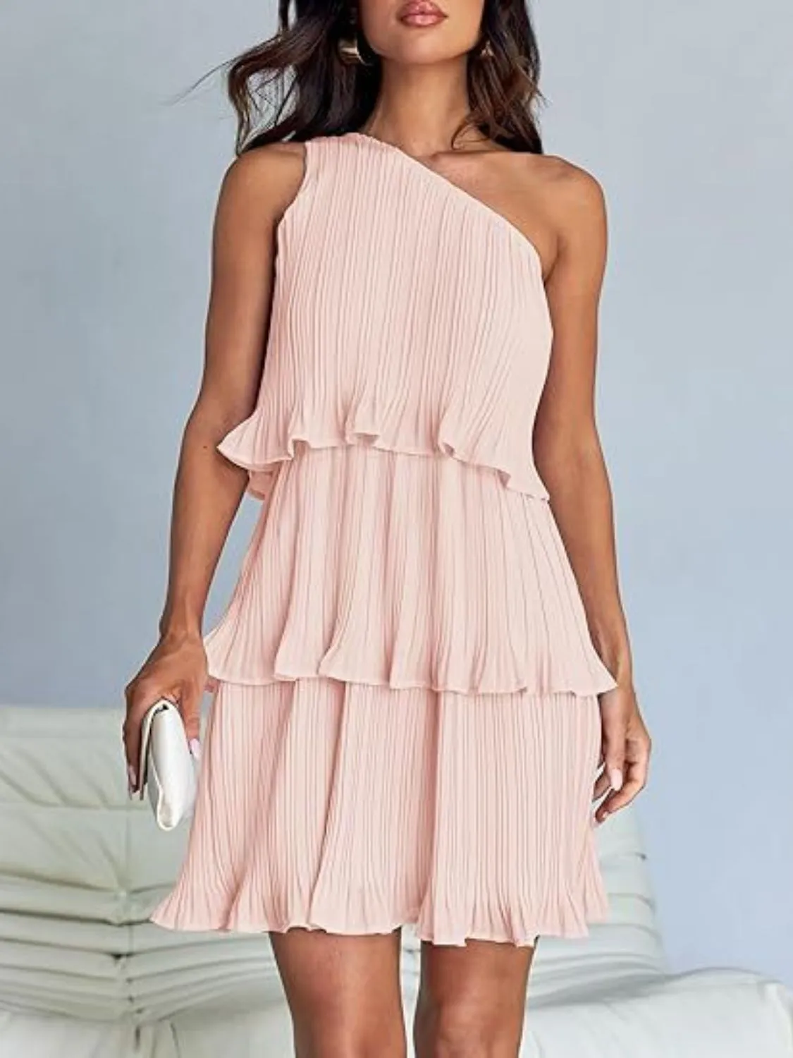 TEEK - Layered Single Shoulder Mini Dress