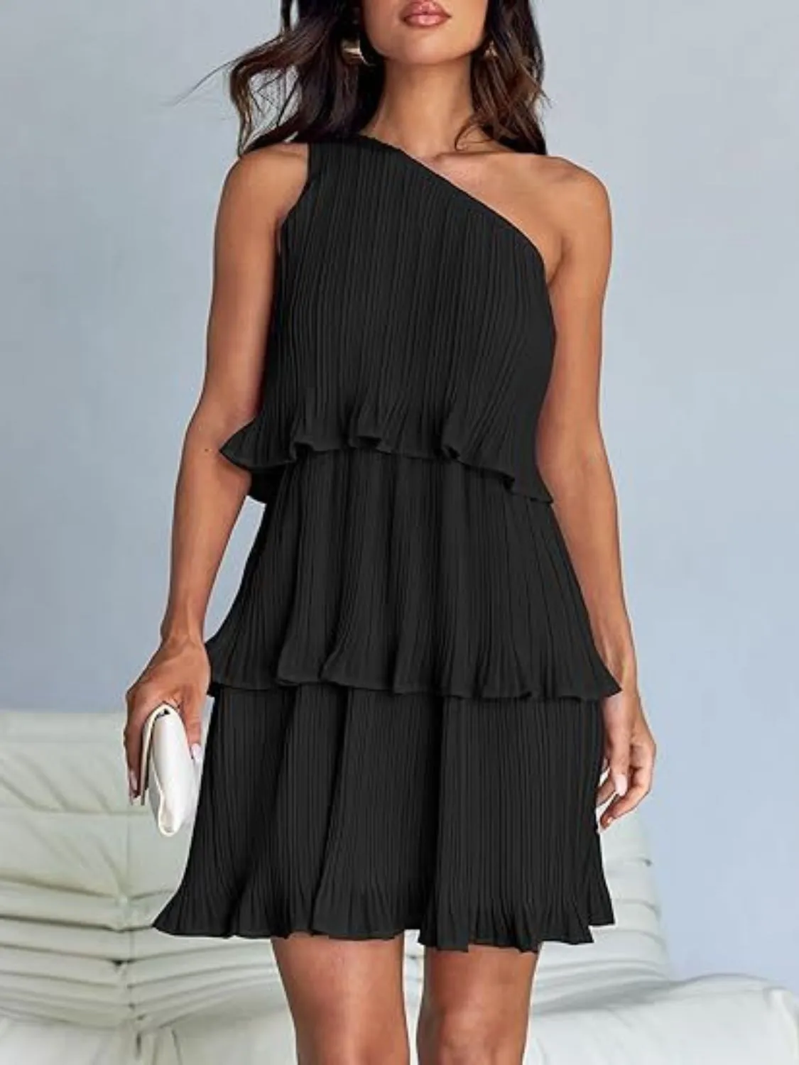 TEEK - Layered Single Shoulder Mini Dress