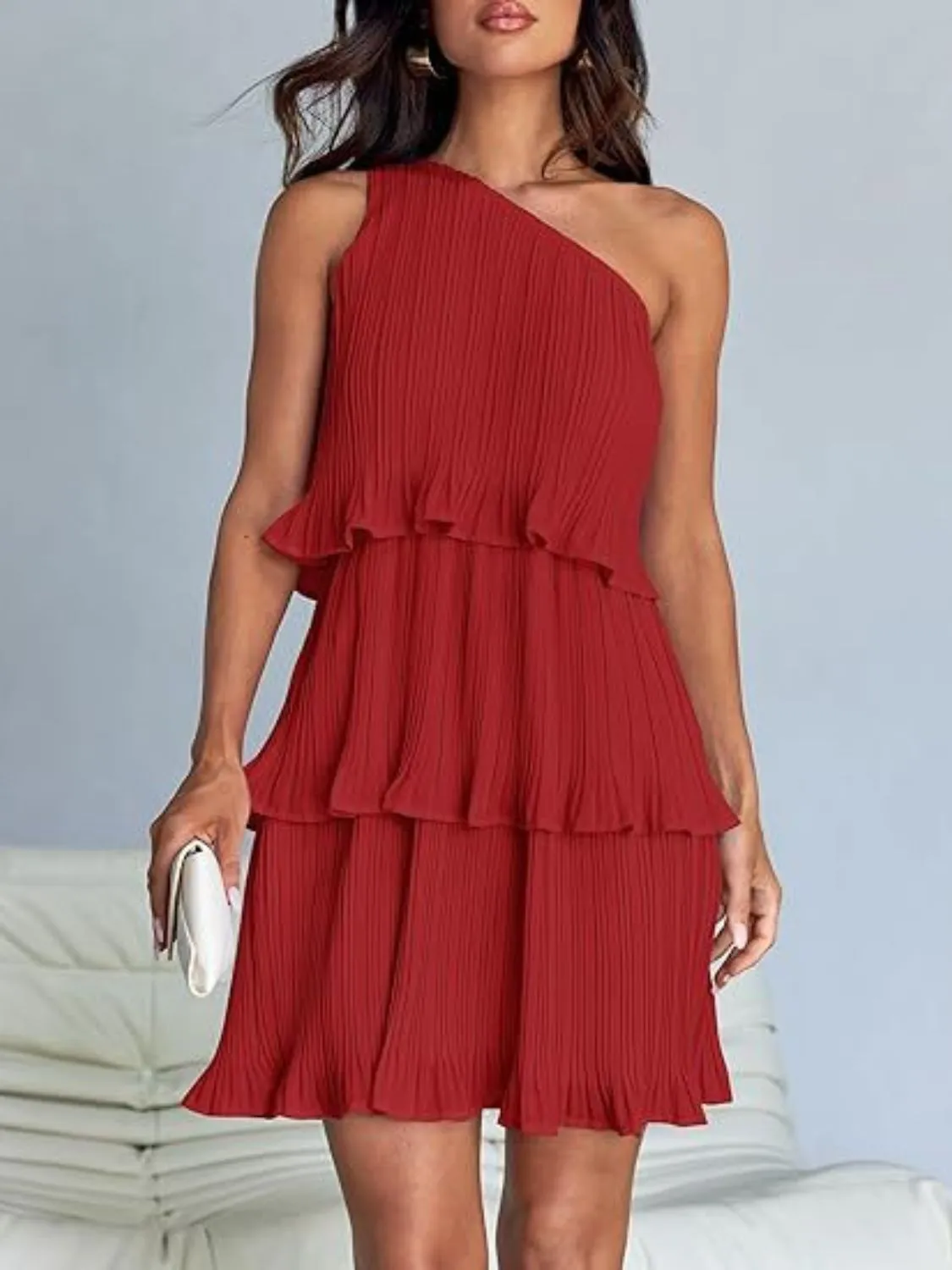 TEEK - Layered Single Shoulder Mini Dress