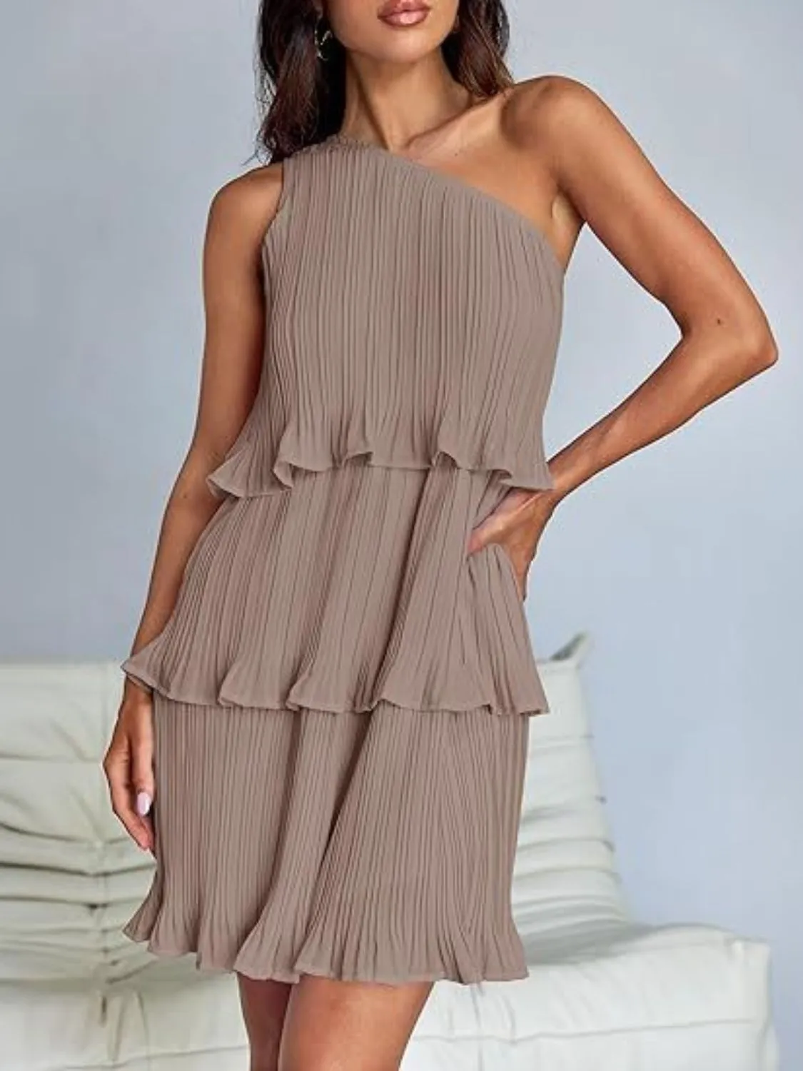 TEEK - Layered Single Shoulder Mini Dress