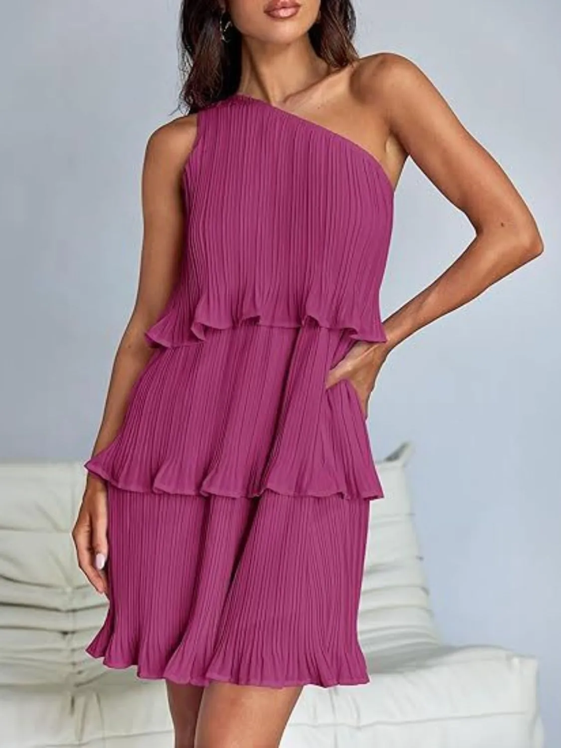 TEEK - Layered Single Shoulder Mini Dress