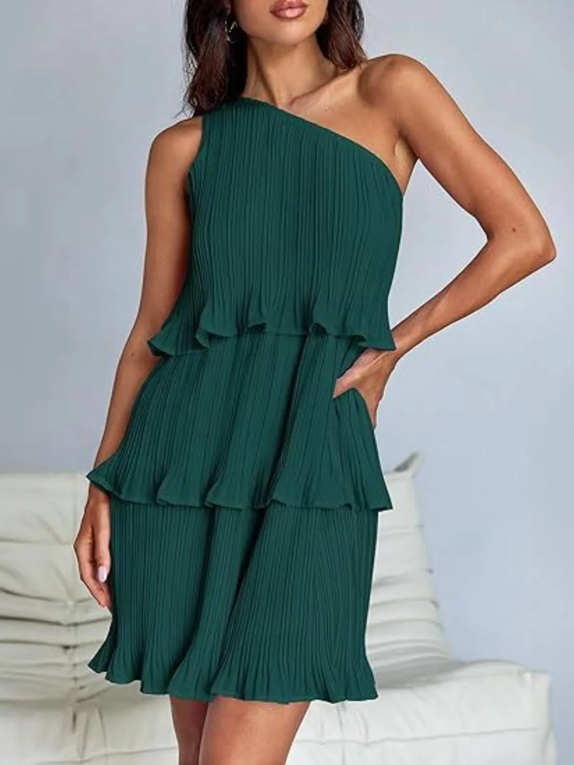 TEEK - Layered Single Shoulder Mini Dress