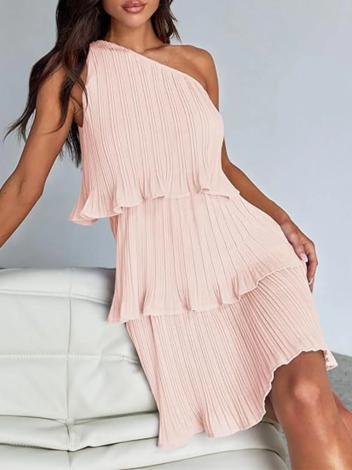 TEEK - Layered Single Shoulder Mini Dress