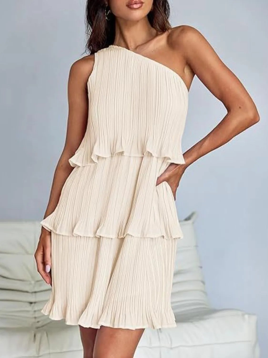 TEEK - Layered Single Shoulder Mini Dress