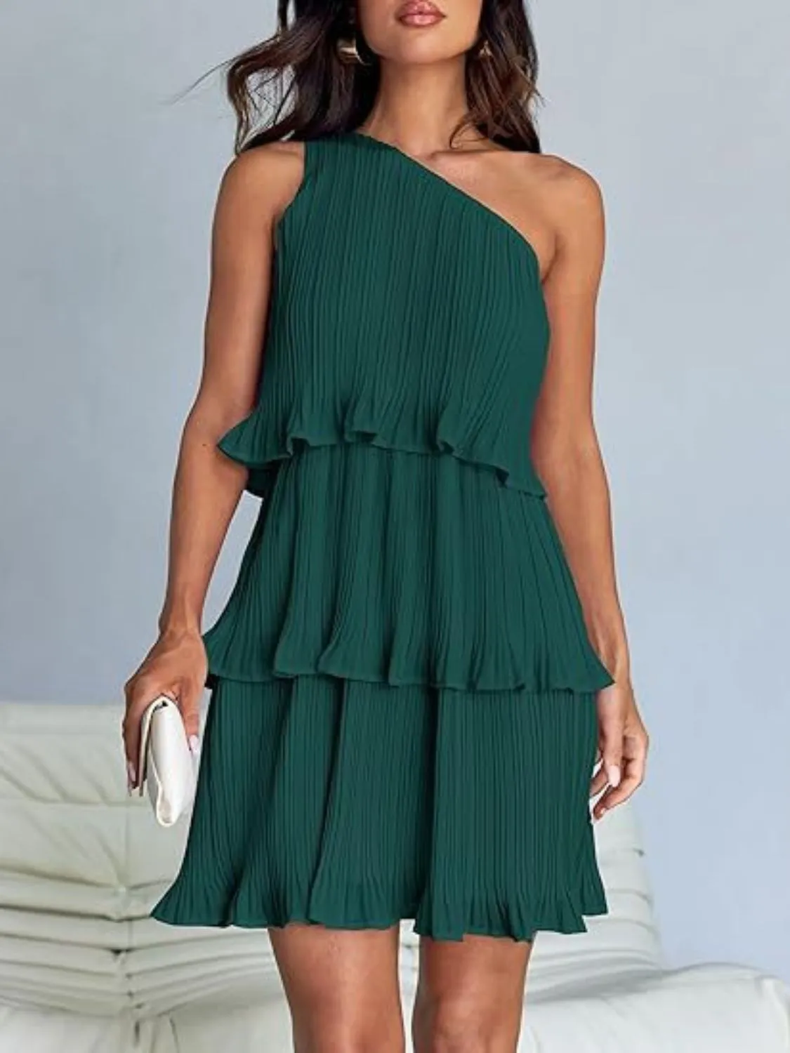 TEEK - Layered Single Shoulder Mini Dress