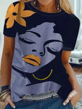 Vibrant Floral Print T-shirt - Classic Crew Neck, Short Sleeves, Relaxed Fit, Perfect for Spring and Summer - Womens Casual Clothing for Warm Weather Activities