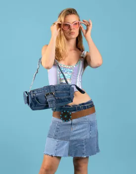 Vintage customized denim patchwork skirt