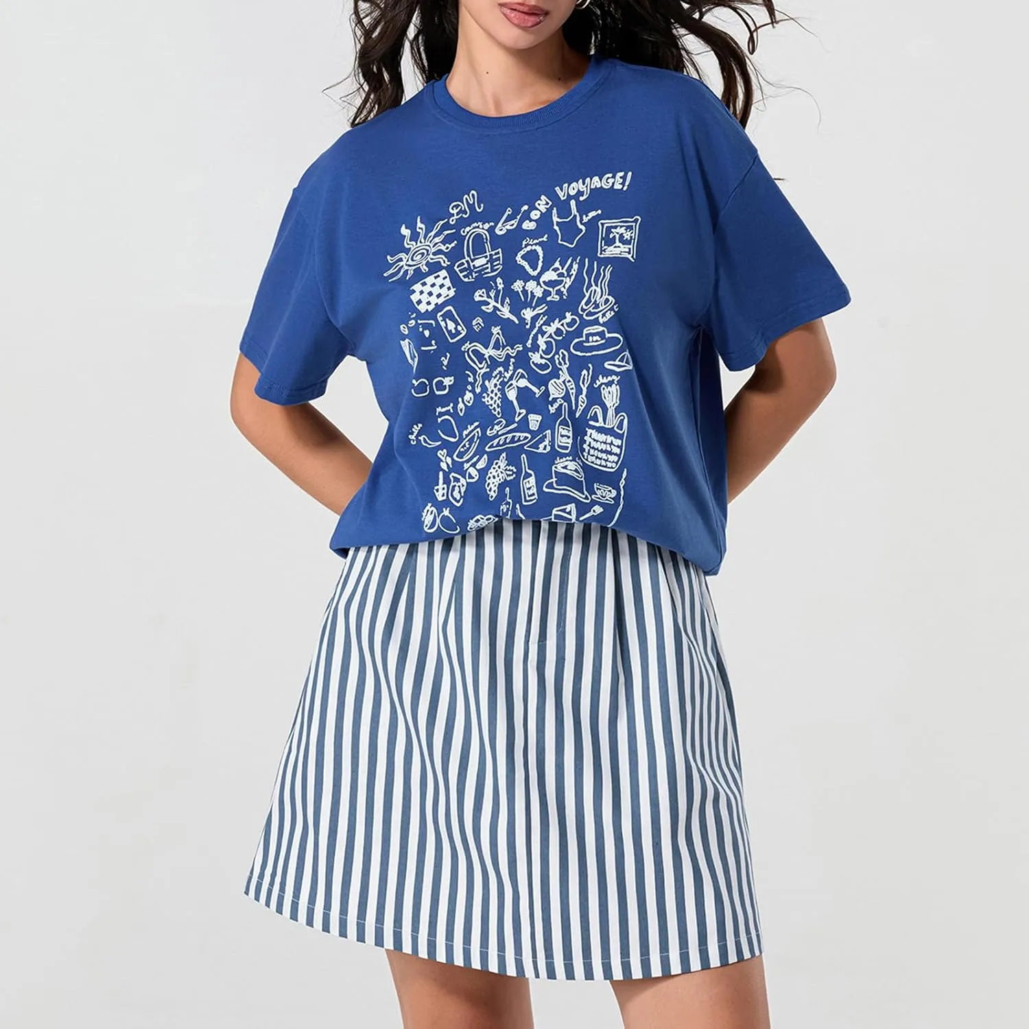 Women Oversized Graphic Print Graffiti Short Sleeve Crew Neck Streetwear T-Shirts Y2k Going Out Tops Aesthetic Tee
