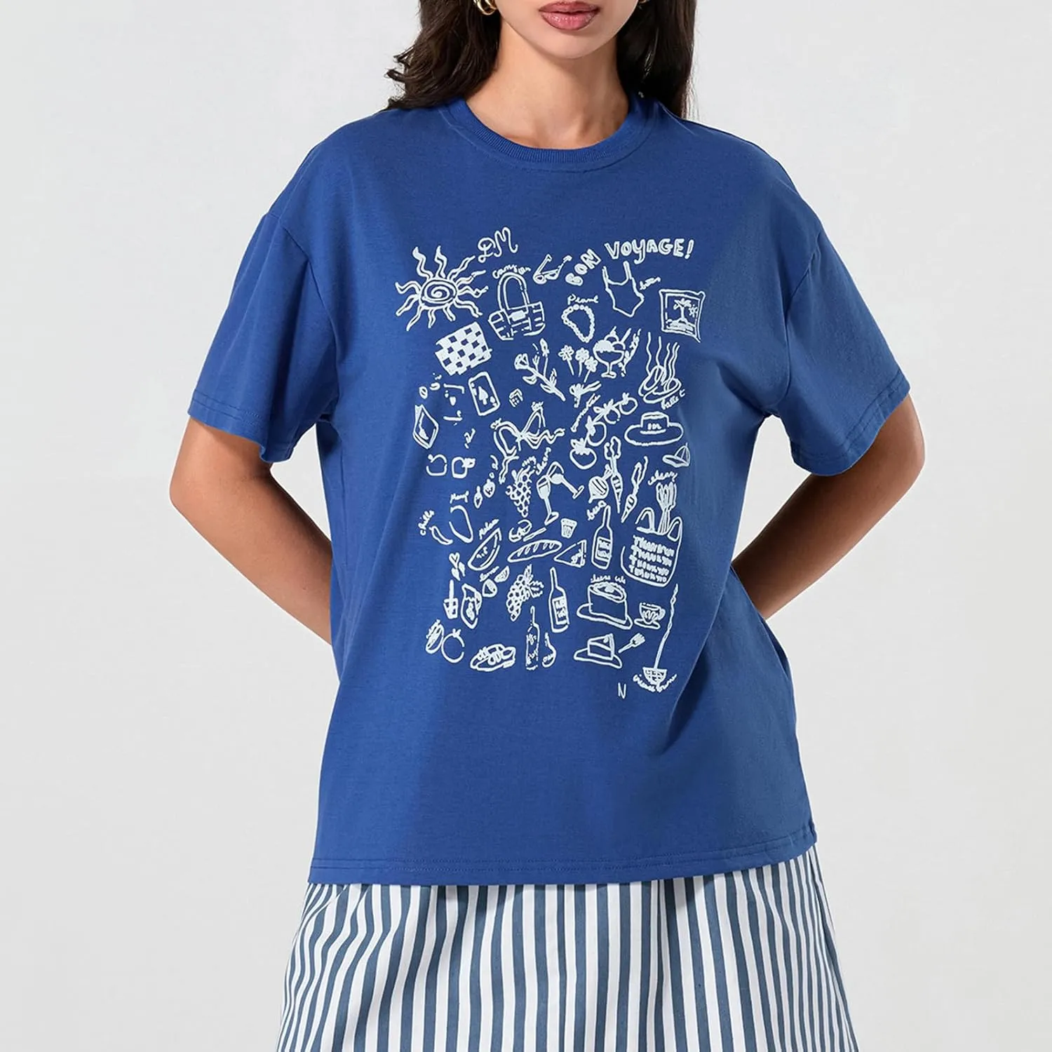 Women Oversized Graphic Print Graffiti Short Sleeve Crew Neck Streetwear T-Shirts Y2k Going Out Tops Aesthetic Tee