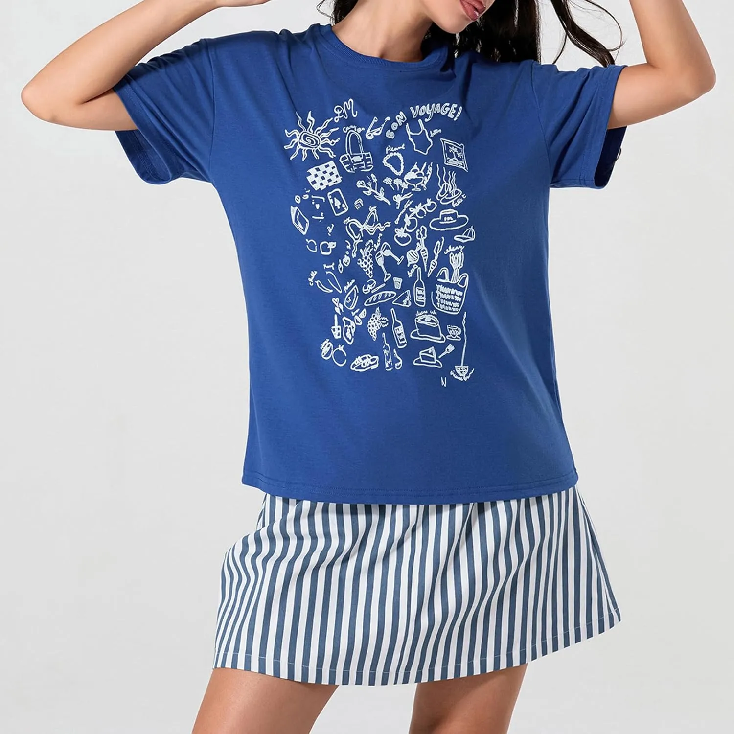 Women Oversized Graphic Print Graffiti Short Sleeve Crew Neck Streetwear T-Shirts Y2k Going Out Tops Aesthetic Tee
