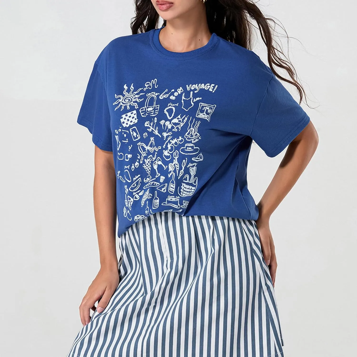Women Oversized Graphic Print Graffiti Short Sleeve Crew Neck Streetwear T-Shirts Y2k Going Out Tops Aesthetic Tee