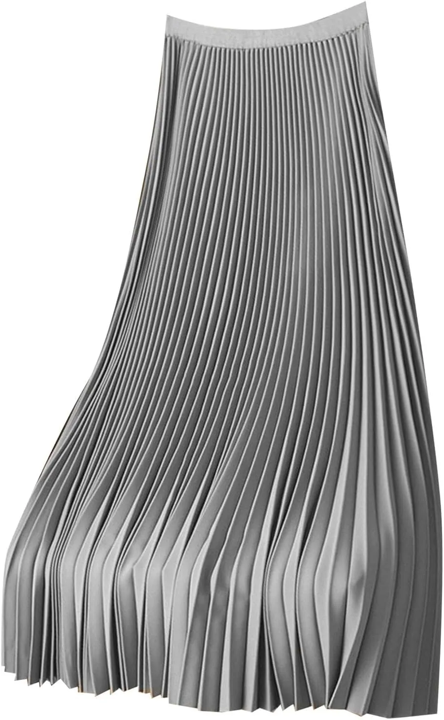 Women Satin Pleated Maxi Skirt Flowy Swing Elastic High Waist Long Flare Casual Shiny Metallic Comfort Wear